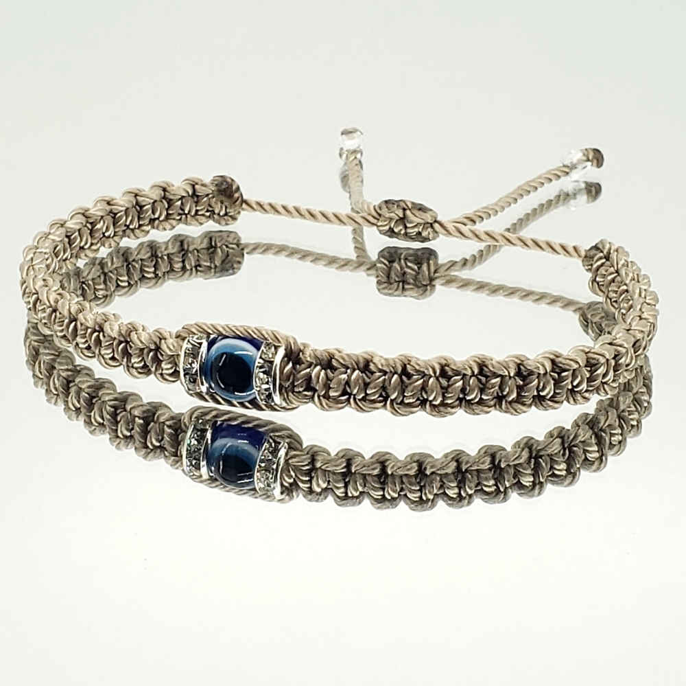 Evil eye bracelet tan good luck wristband adjustab